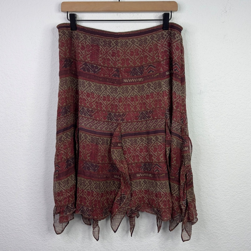 Peruvian Connection Skirt Womens 12 Silk Handkerchief Geometric Whimsical Boho